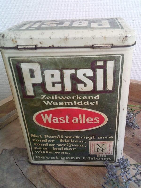 Vintage Rechthoekige blikken trommel van Persil, Ophalen of Verzenden, Gebruikt, Overige, Overige merken