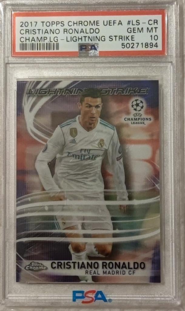 Cristiano Ronaldo Topps Chrome UEFA Lightning Strike PSA 10, Ophalen of Verzenden, Nieuw, Buitenlandse clubs, Spelerskaart