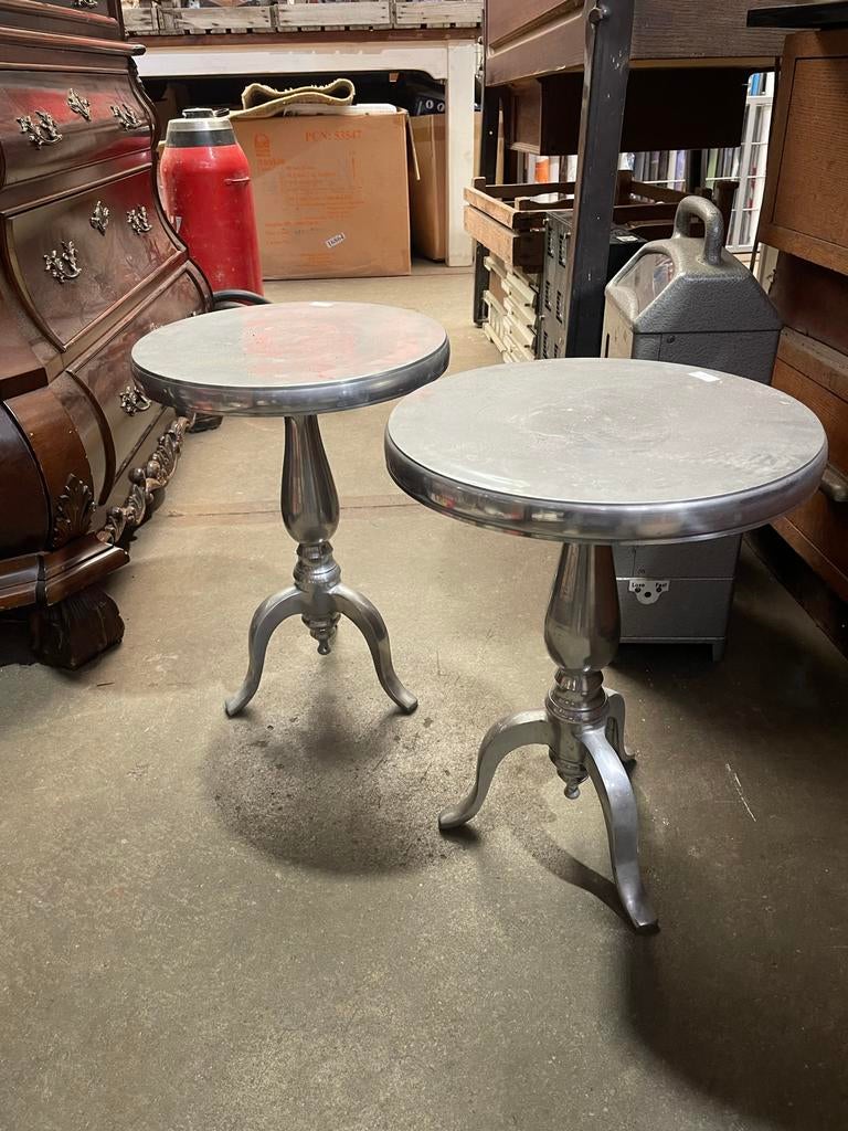 Set van 2 ronde bijzettafels - zilverkleurig aluminium, Minder dan 55 cm, Metaal of Aluminium, Rond, Ophalen of Verzenden