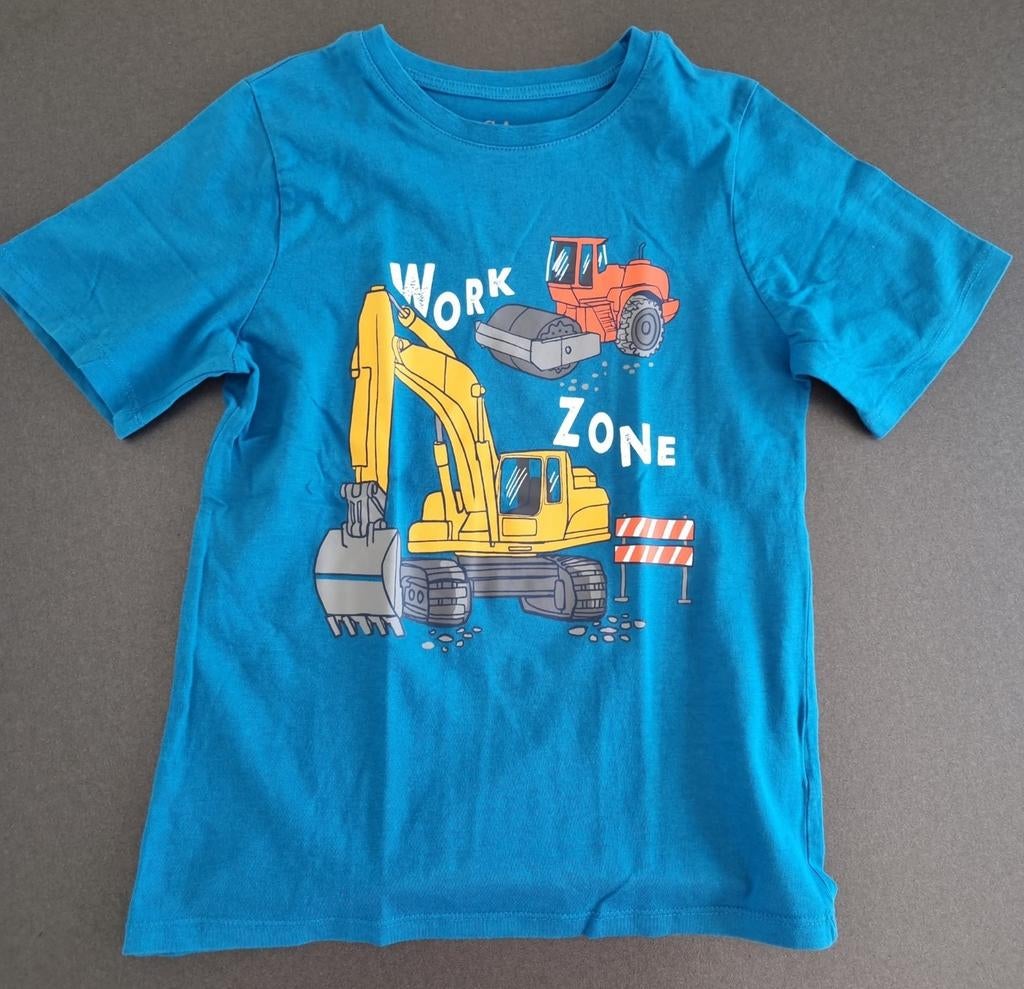 C&A T-shirt blauw met graafmachine en wals - Maat 134, Gebruikt, C&A, Ophalen of Verzenden, Shirt of Longsleeve