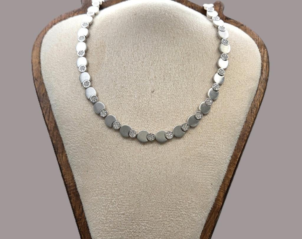 Zilveren bolletjes ketting met zirkonia's. 2026/194, ., Nieuw, Ophalen of Verzenden, .