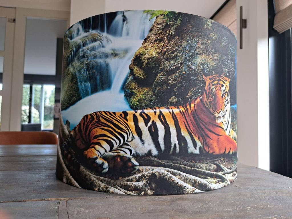 Prachtige lampenkap met tijger, 40 cm doorsnee, Huis en Inrichting, 25 tot 50 cm, Rond, Ophalen of Verzenden, Zo goed als nieuw
