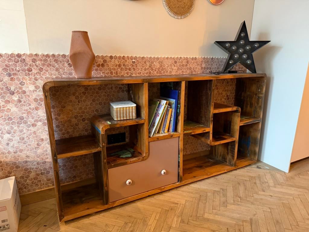 Teak houten kast, Ophalen, Zo goed als nieuw, 25 tot 50 cm, Minder dan 150 cm