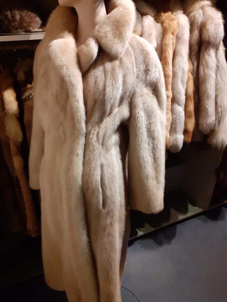 Prachtige 115 cm beige echte MINK bontjas bont jas maat M, Ophalen of Verzenden, Zo goed als nieuw, Maat 38/40 (M), Beige