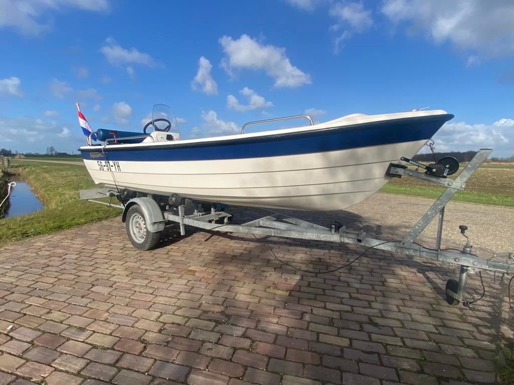 Topcraft 430 met 15pk mercury viertakt en trailer, 10 tot 30 pk, Ophalen of Verzenden, Zo goed als nieuw, 3 tot 6 meter