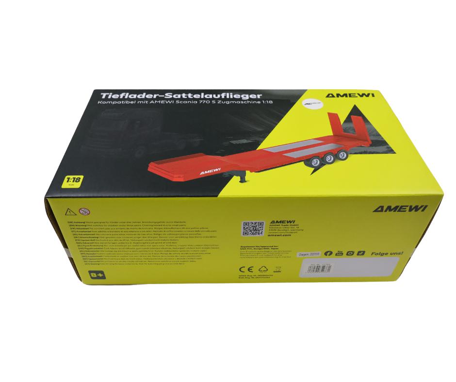 Huina Flatbed Semi-Trailer 3 Axles Scania 1:18 rood, Hobby en Vrije tijd, Modelbouw | Radiografisch | Auto's, Ophalen of Verzenden