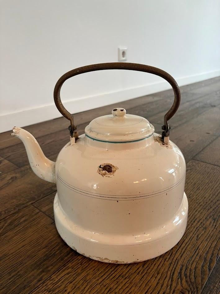 brocante vintage decoratieve emaille grote waterketel, Ophalen of Verzenden