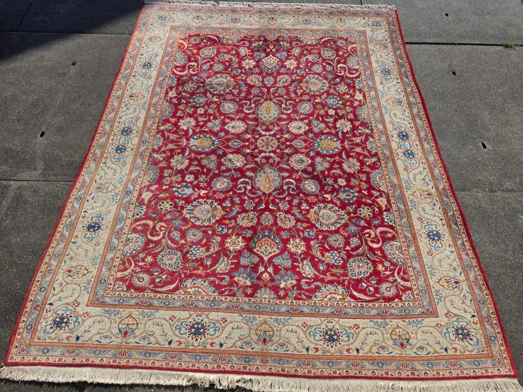 Vintage handgeknoopt perzisch tapijt kashan 398x312, Info@SlatsAntiek.nl, Perzisch, 200 cm of meer, Ophalen of Verzenden