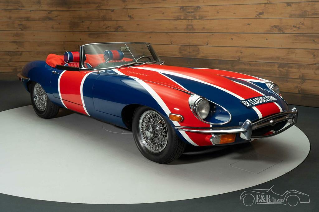 Jaguar E-Type S2 Cabriolet | Gerestaureerd | 1970, Auto's, Oldtimers, Achterwielaandrijving, 4200 cc, Cabriolet, Blauw