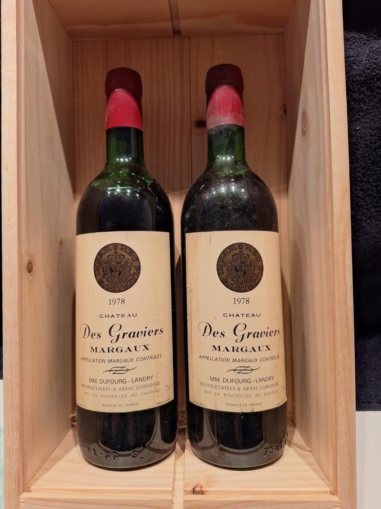 Château Des Graviers Margaux 1978 - 2 flessen, Gebruikt, Frankrijk, Ophalen of Verzenden, Rode wijn