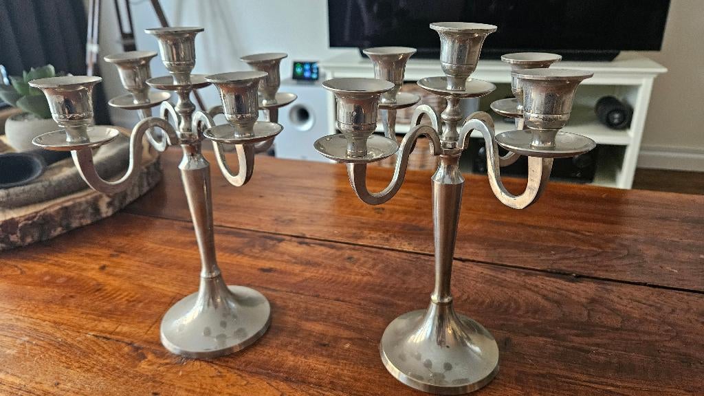 Tafel kandelaars 5 armig, Huis en Inrichting, Woonaccessoires | Kandelaars en Kaarsen, Ophalen, Gebruikt, 25 tot 50 cm, Metaal