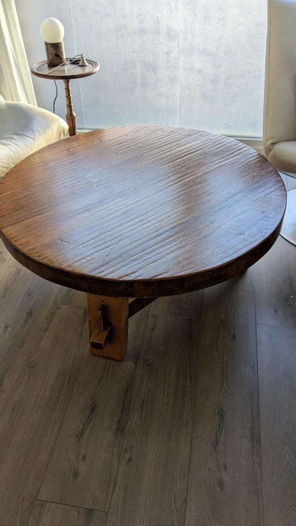 Massieve eikenhouten salontafel 100cm, Huis en Inrichting, Tafels | Salontafels, Gebruikt, Rustiek, Robuust, Ophalen of Verzenden
