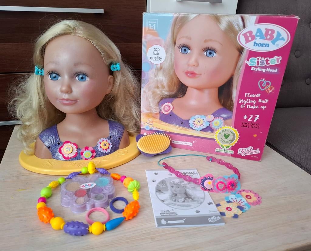 Baby Born Sister Styling Head - Make up pop - kap-pop, Ophalen of Verzenden, Zo goed als nieuw, Babypop