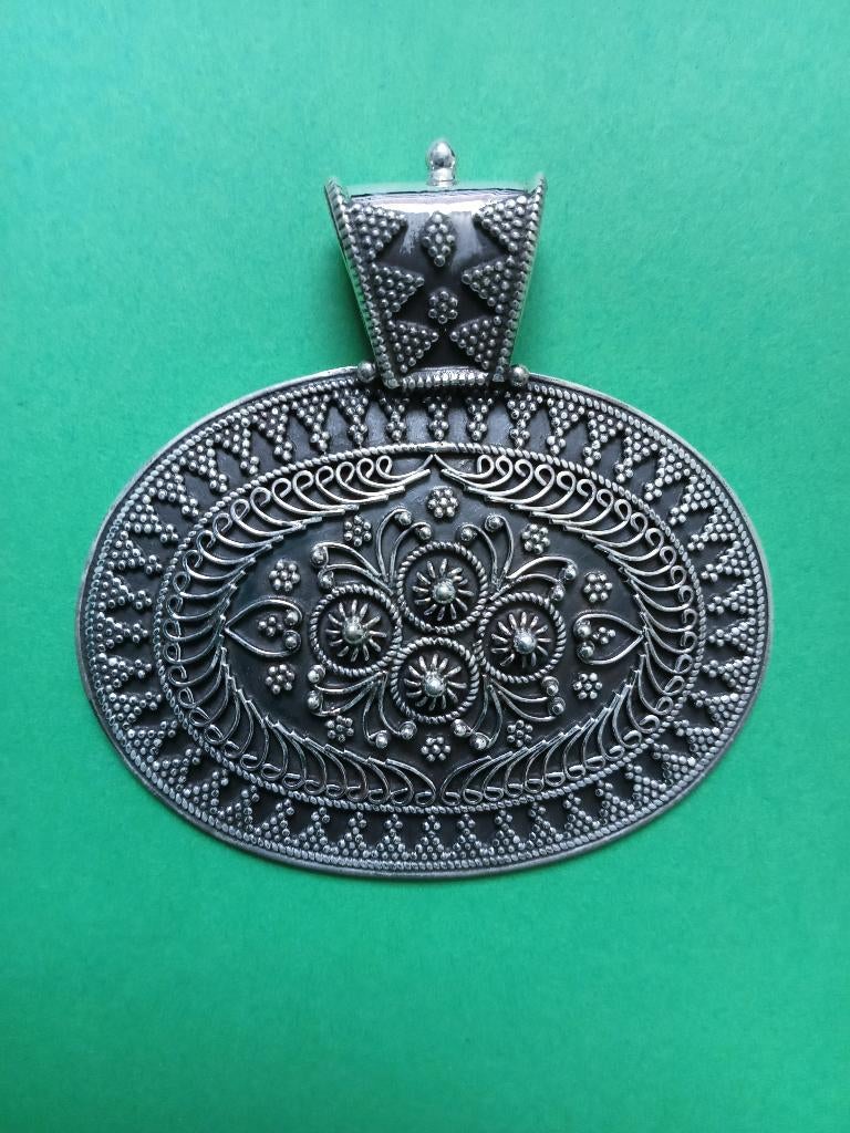 Mooie Grote Bewerkte Zilveren Hanger, Verzenden, Zilver, Hanger