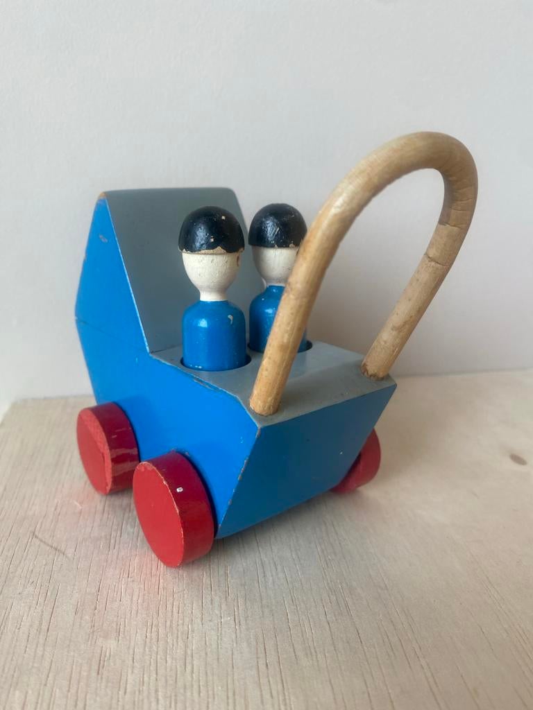 Vintage Kay Bojesen Tweelingwagen - Deens Design, Ophalen of Verzenden, Gebruikt, Duw- of Trekspeelgoed