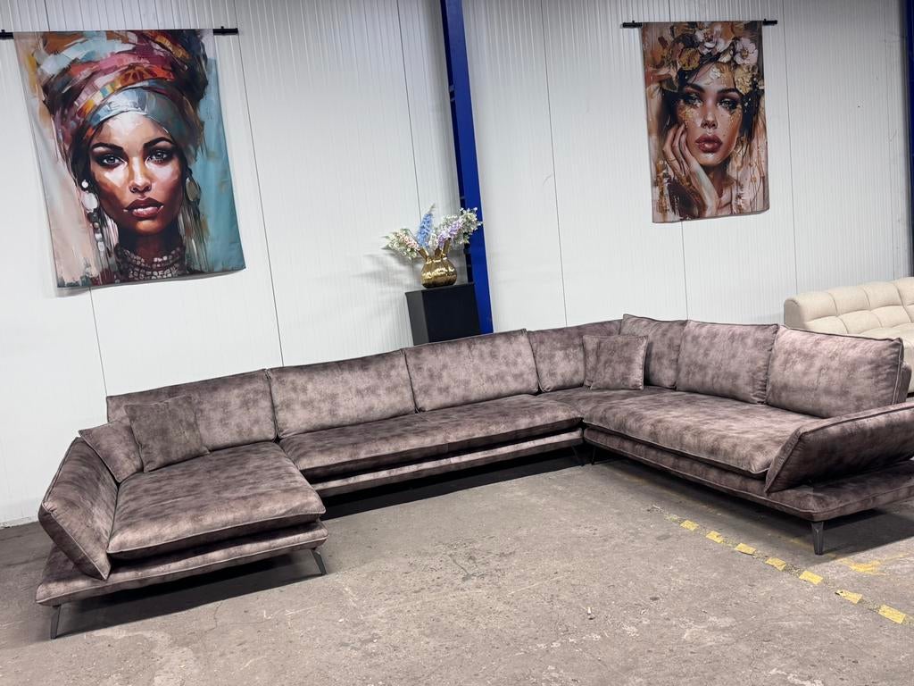 ZGAN Luxe Velvet Velours Design U-Bank - Taupe - 405cm, Huis en Inrichting, Banken | Bankstellen, -, -, Hoekbank, 300 cm of meer