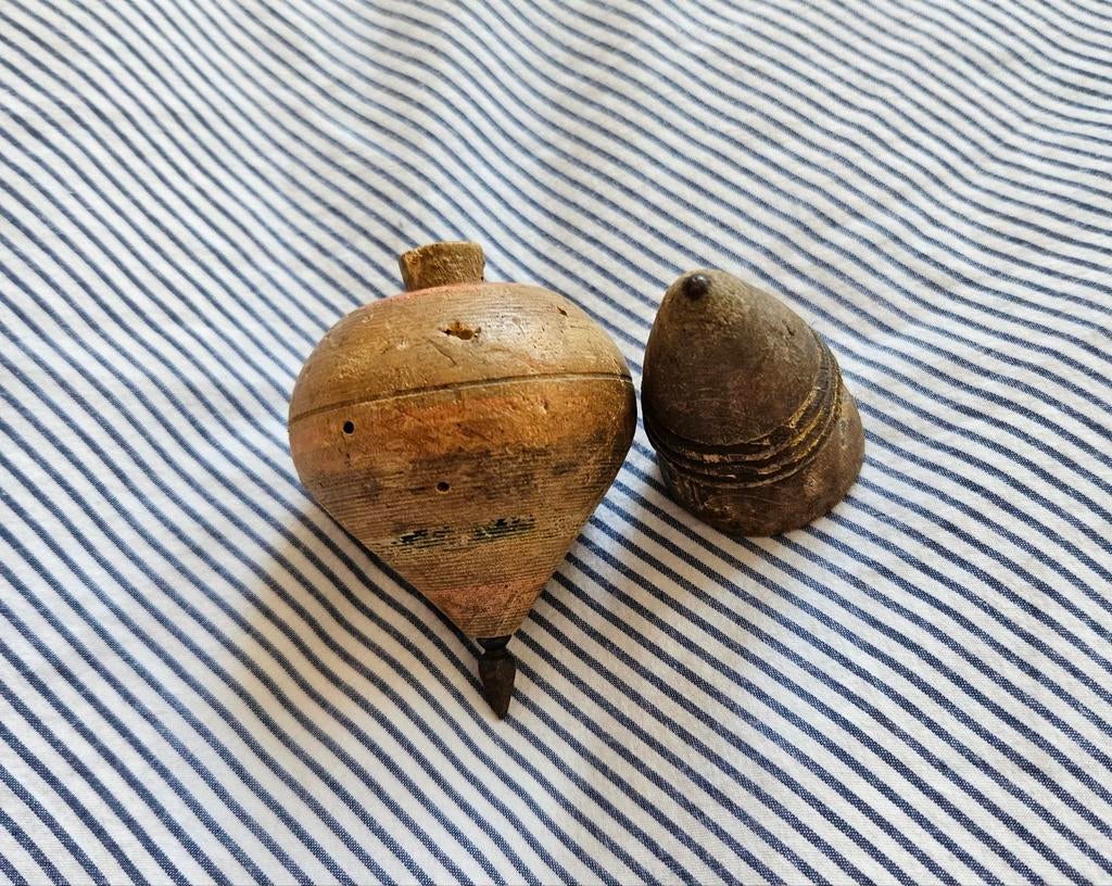 Antieke houten tollen - Set van 2, Antiek en Kunst, Verzenden