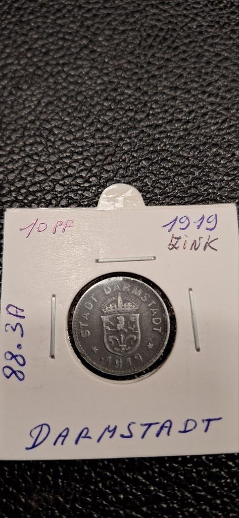Duits notgeld 10 pfennig 1919 Darmstadt zink, Ophalen of Verzenden, Duitsland