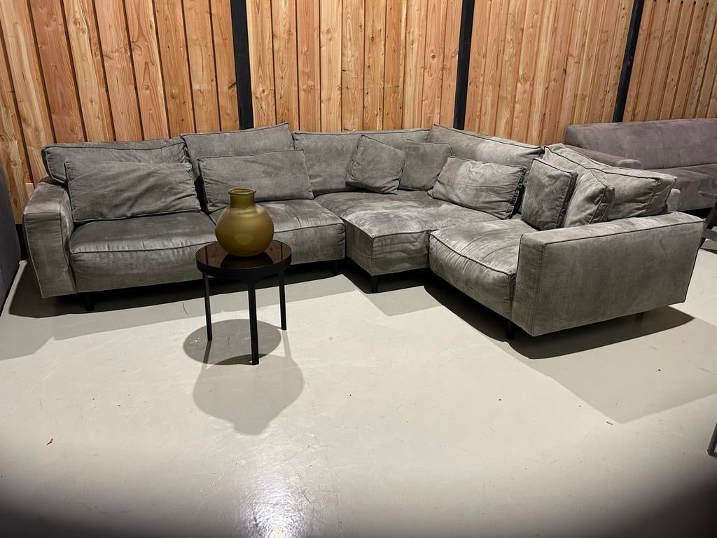 Goossens Grijze Plofbak in Perfecte Staat - 320x245 cm, ., Hoekbank, 300 cm of meer, Ophalen of Verzenden