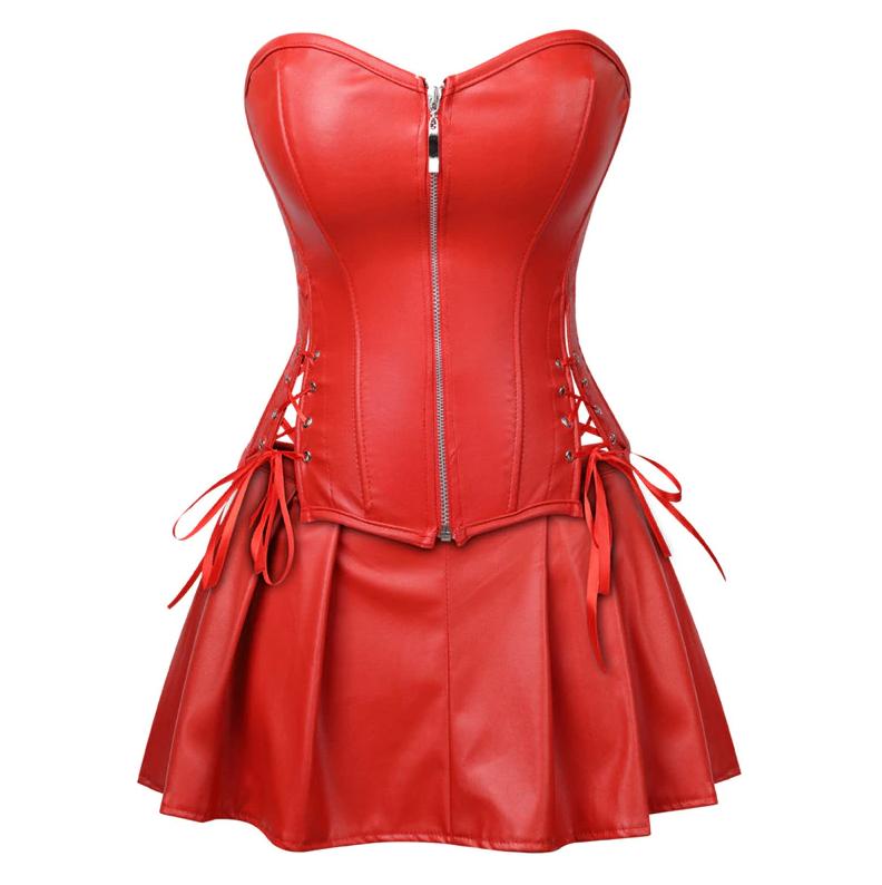 Rode kunstleren korset jurk leren sexy bustier dames vrouwen, Verzenden, Nieuw, Maat 38/40 (M), Rood