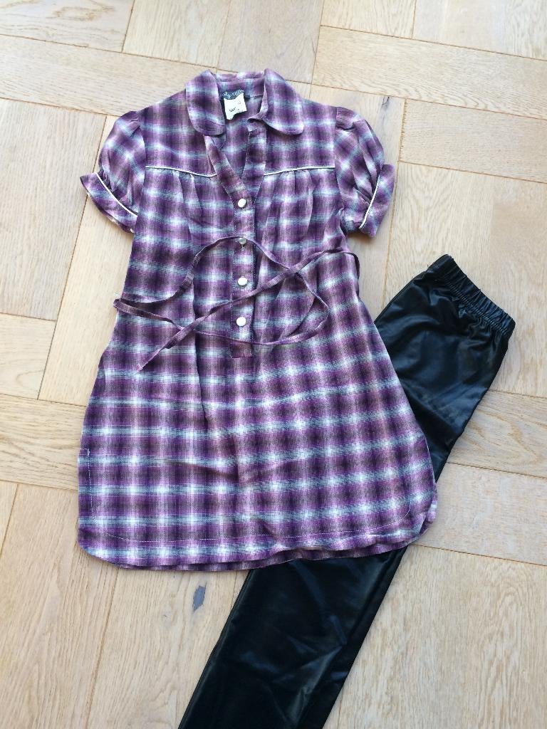 zgan schattig paars geruit zomertuniekje/overhemdjurk mt 110, Meisje, Joly Girls, Ophalen of Verzenden, Zo goed als nieuw