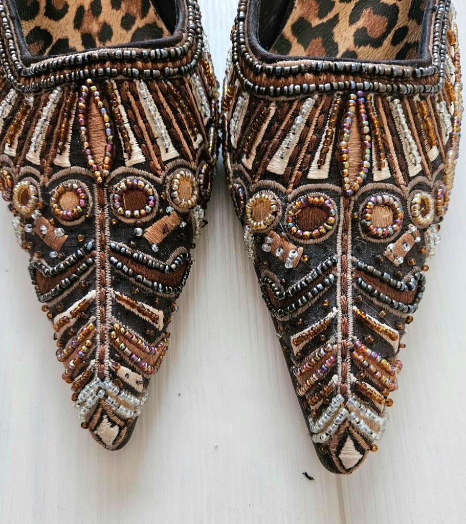 Pons Quintana geborduurde muiltjes met houten hak, Kleding | Dames, Schoenen, Pons Quitana, Bruin, Nieuw, Sandalen of Muiltjes