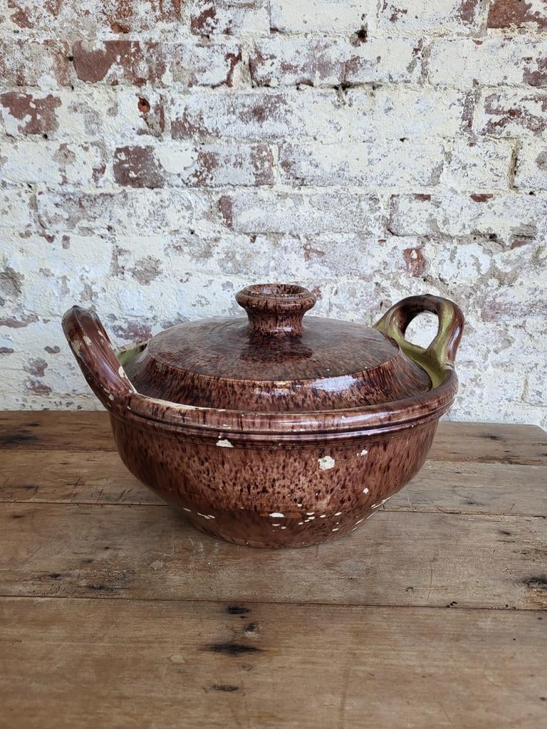 Brocante Franse aardewerken dekschaal/ allegonda, Antiek en Kunst, Ophalen of Verzenden