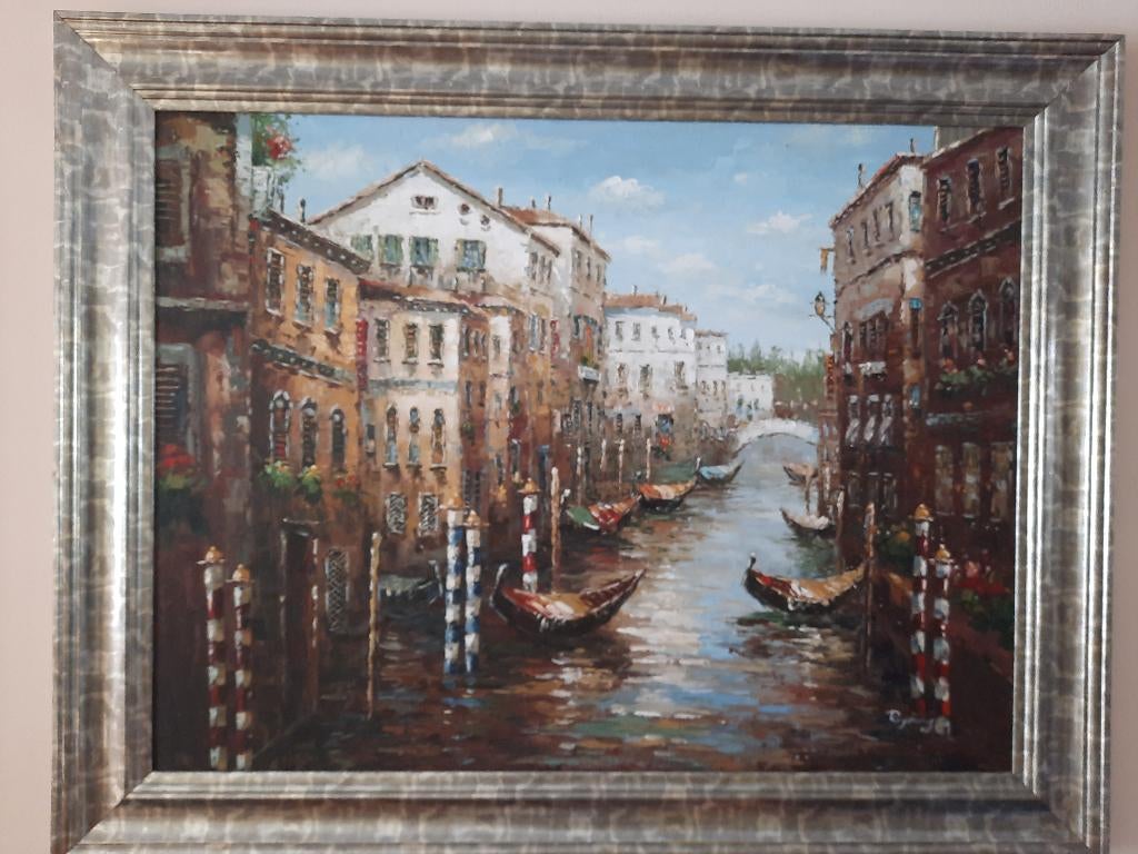 Groot schilderij R.Young Venetië lijst 143 x 113 cm, Antiek en Kunst, Kunst | Schilderijen | Klassiek, Ophalen