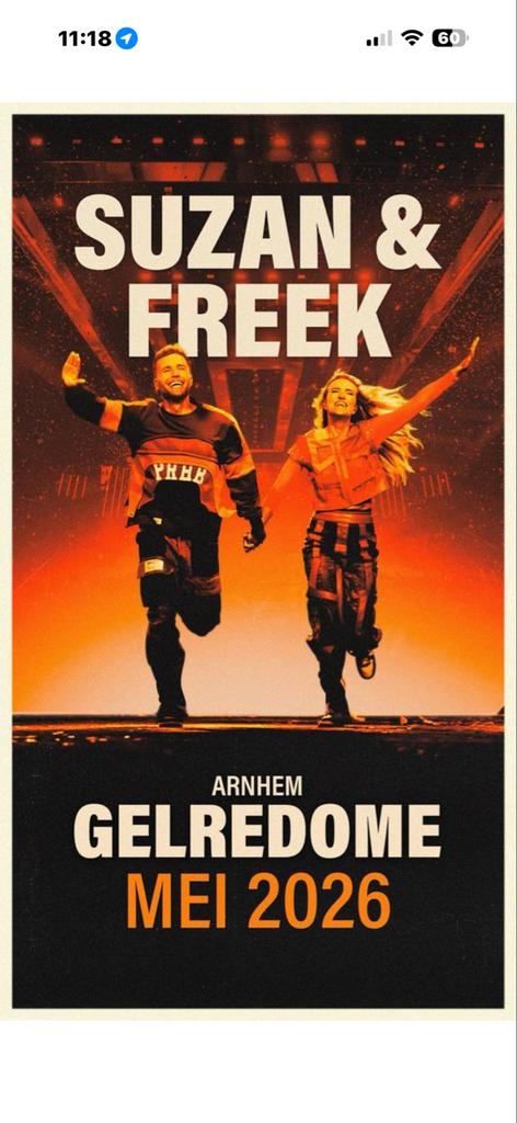 2 kaarten Suzan en Freek Gelredome 16 mei 20.30, Twee personen, Mei