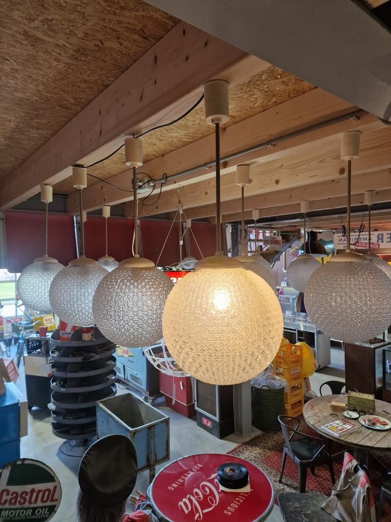Glazen vintage bol lamp mid century, Gebruikt, Mid century, Ophalen of Verzenden, Glas