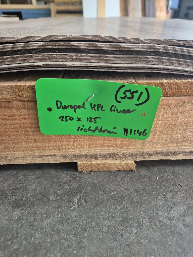 Duropal HPL fineer lichtbruin 250x125 cm 0,8mm dik ( 551 ), Ophalen, HPL, Gebruikt, Nb