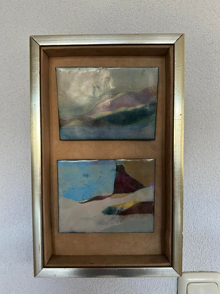 Enamel On Copper Oriental Landscape jaren 60, Ophalen of Verzenden