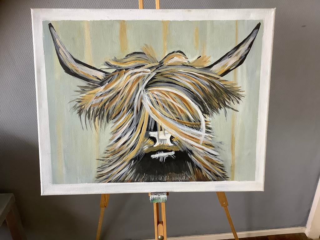 koe abstract acryl, Ophalen of Verzenden