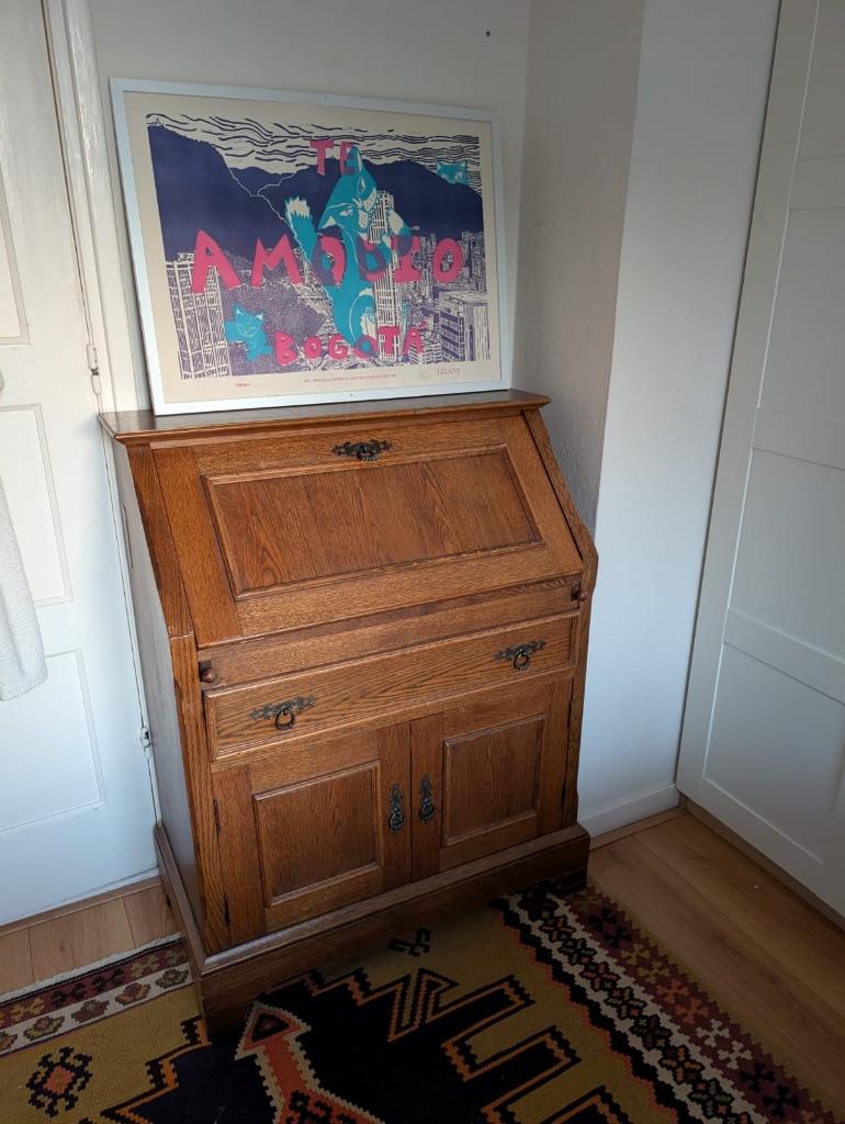 Massief eiken secretaire / klepkast, Ophalen, Gebruikt, Landelijk, vintage, klassiek