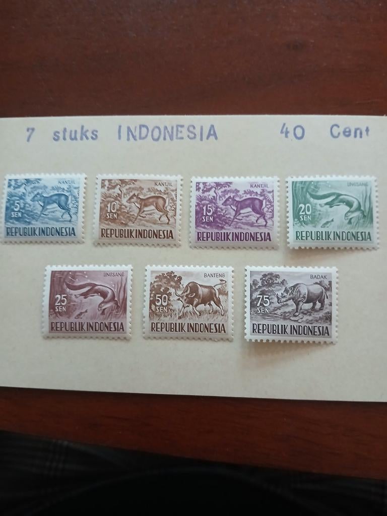 1958 Indonesië Postfris Zegelset Dieren (7 stuks) € 2,00, Ophalen of Verzenden, Postfris, Zuidoost-Azië