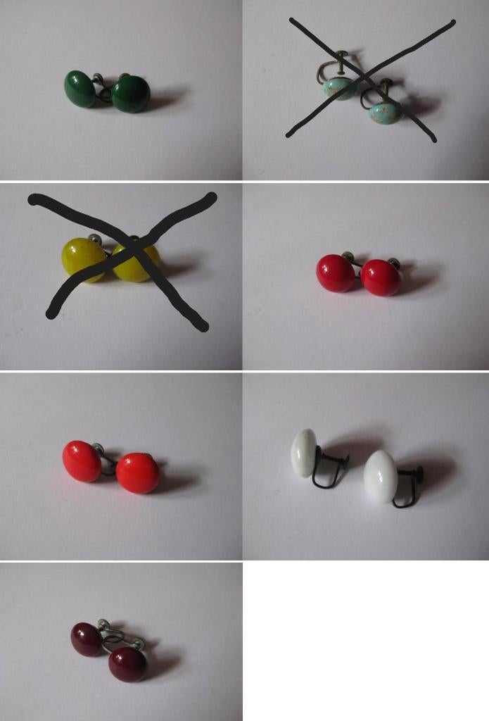 Vintage oorclips / schroefoorbellen rood wit ea / jaren 50, Sieraden, Tassen en Uiterlijk, Oorbellen, Ophalen, Gebruikt, Rood