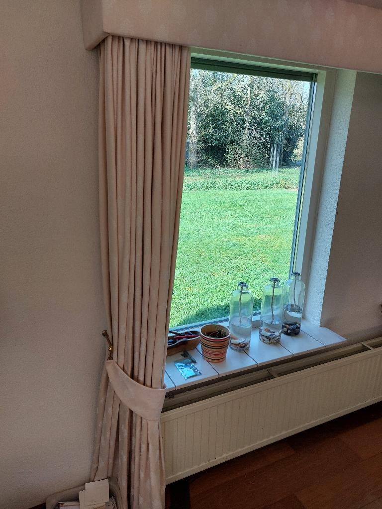 Gordijnen beige met motief, Huis en Inrichting, Ophalen, Gebruikt, 200 cm of meer, Beige