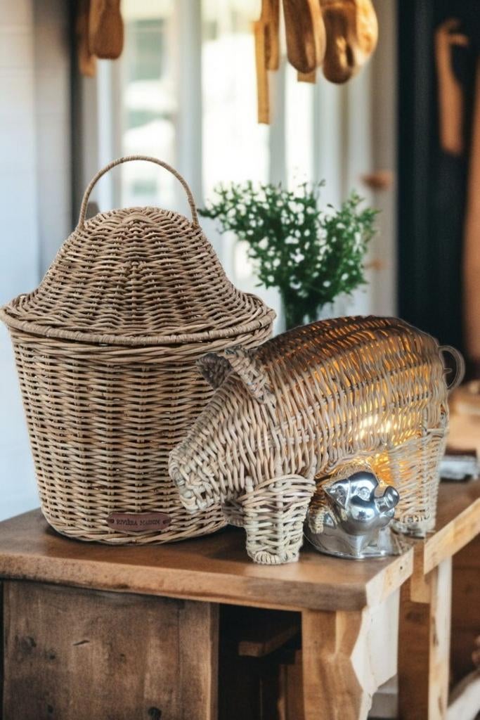 Rivièra Maison Rattan Mand & Spaarvarken, Huis en Inrichting, Woonaccessoires | Overige, Nieuw, Ophalen of Verzenden, Landelijk