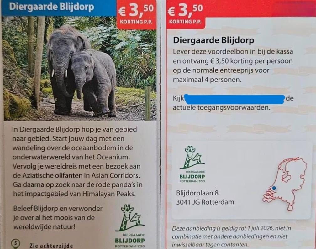 Diergaarde Blijdorp kortingsbon, Tickets en Kaartjes, Drie personen of meer, Kortingskaart