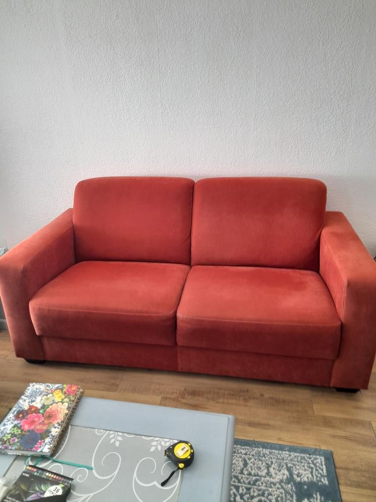 Roest/warm oranje tweezitsbank., Gebruikt, 150 tot 200 cm, Tweepersoons, 75 tot 100 cm