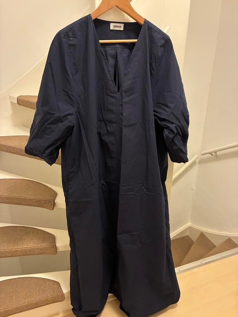 Zenggi jurk XL donker blauw katoen, Maat 46/48 (XL) of groter, Zo goed als nieuw, Onder de knie, Verzenden