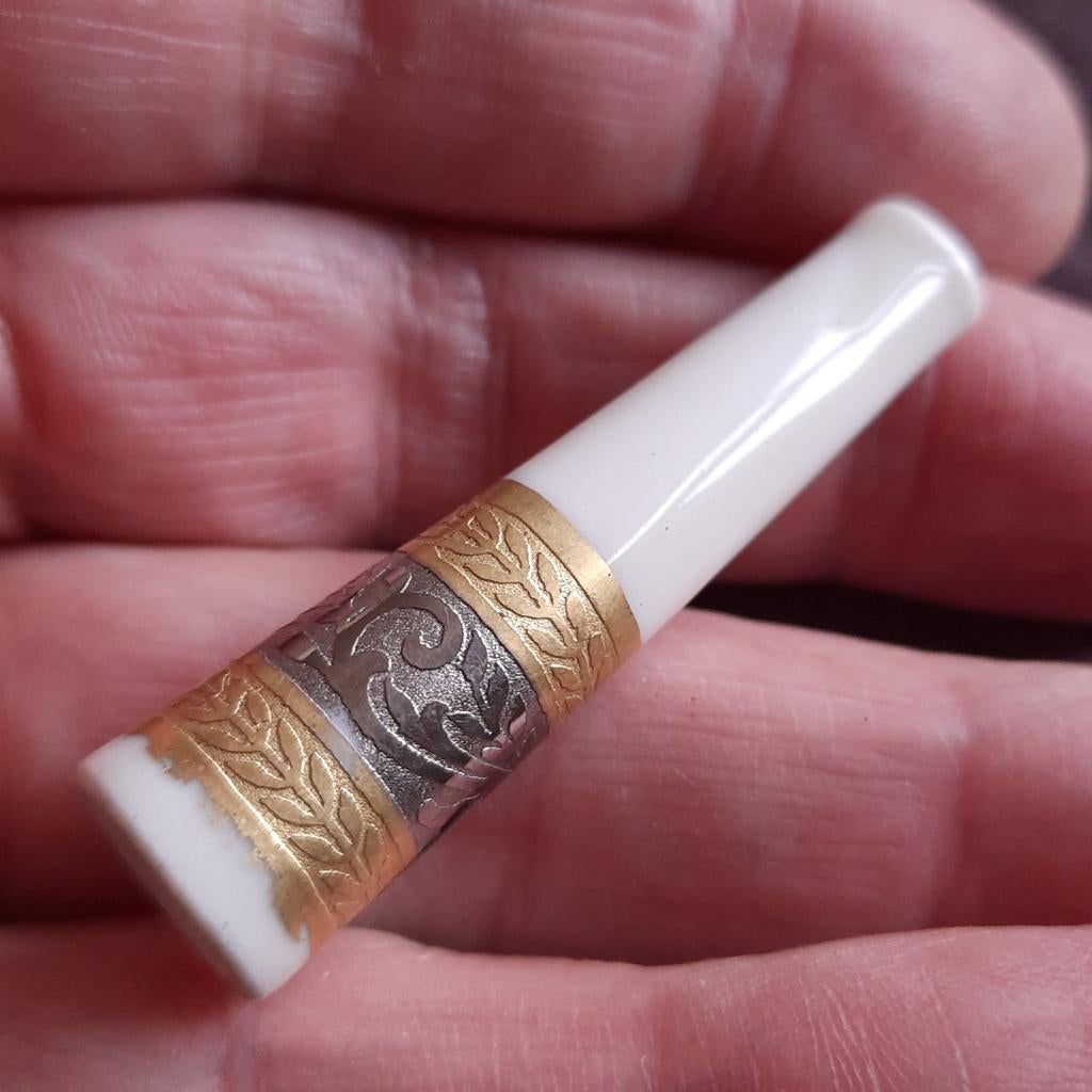 Antiek Pijpje Sigarettenpijpje Porselein met Goud en Zilver, Verzenden