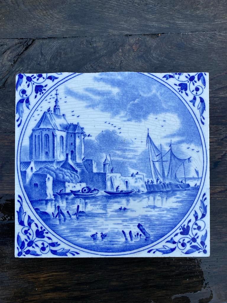 Delfts blauwe tegel met riviergezicht, Ophalen of Verzenden