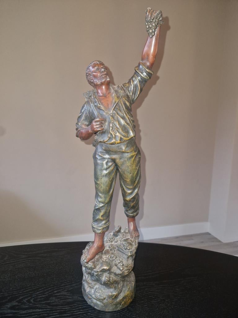 Antiek Zamak beeld Man met Druiven, Ophalen of Verzenden