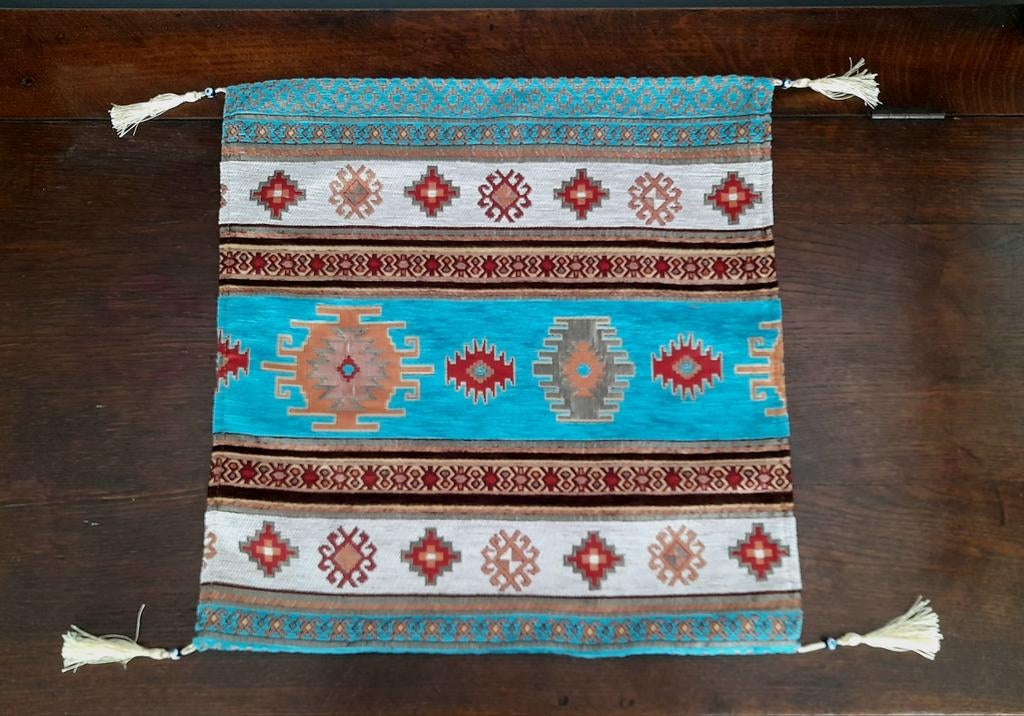 Nieuw kussenovertrek met Ottomaans Kelim patroon aquablauw, Huis en Inrichting, Woonaccessoires | Kussens, Ophalen of Verzenden