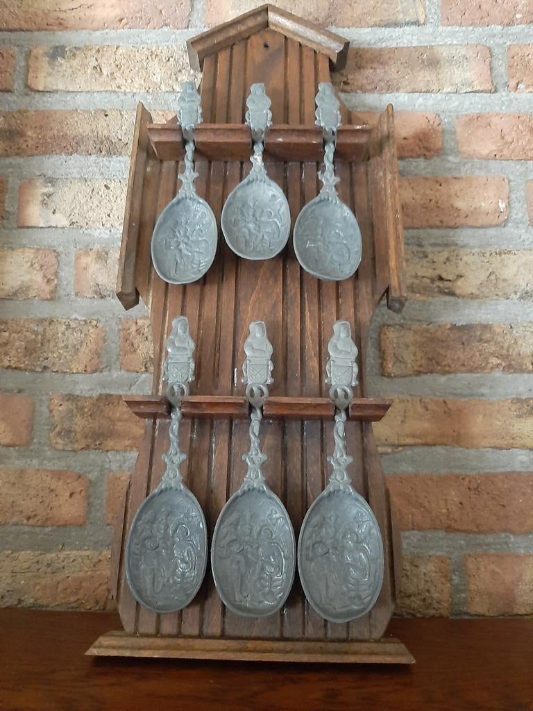 Eiken houten tinne lepel set, Ophalen of Verzenden