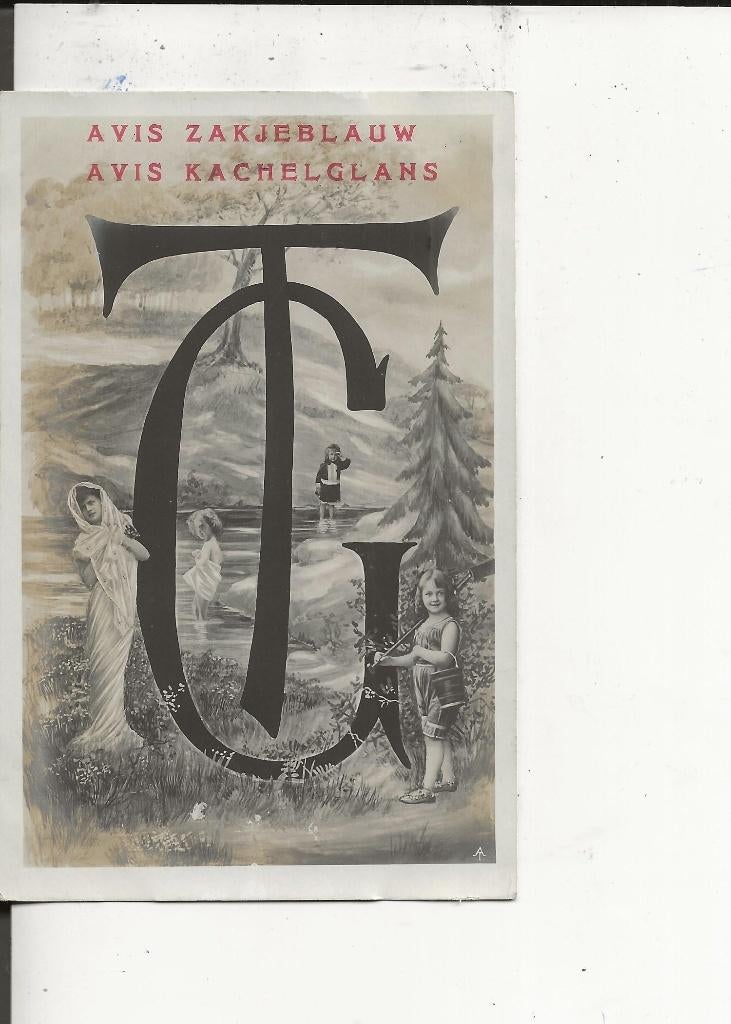 Reclame AVIS Zakjeblauw-Kachelglans Letters CT, Verzamelen, Verzenden, Voor 1920, Ongelopen