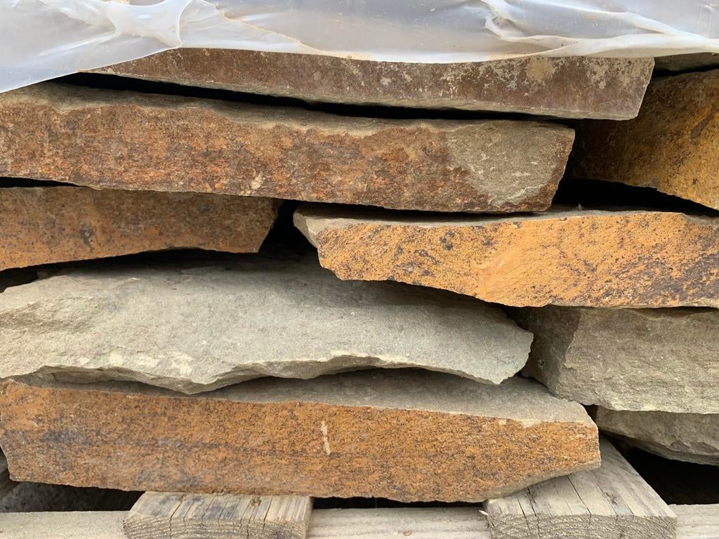 Natuursteen stapelmuur gres bont stapelstenen flagstones, Tuin en Terras, Grind, Keien en Split, Zandsteen, Nieuw, Ophalen of Verzenden