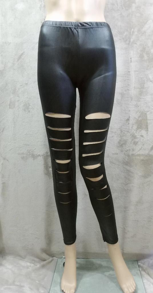 Leatherlook Legging Ripped zwart maat S/M (129), Legging, Zwart, Nieuw, Ophalen of Verzenden