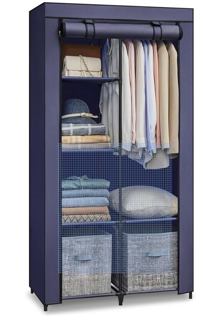 SONGMICS RYG084102 KLEDINGKAST MET STANG EN 6 LEGPLANKEN, Met plank(en), Nieuw, 150 tot 200 cm, 25 tot 50 cm